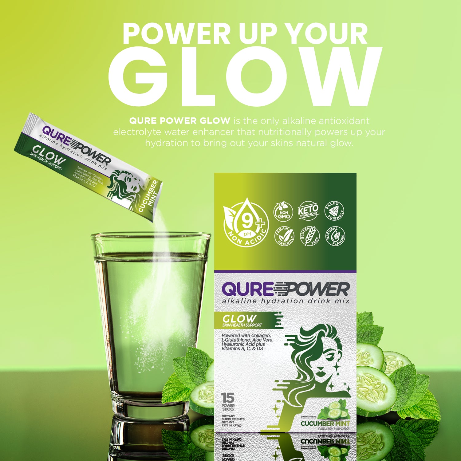 QURE Power Cucumber Mint Skin Support Stick (15 Pack)