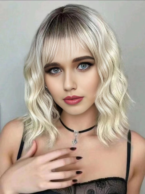 Synthetic Wavy Wig, Non-Toxic Wig With Wave Head, With Bangs