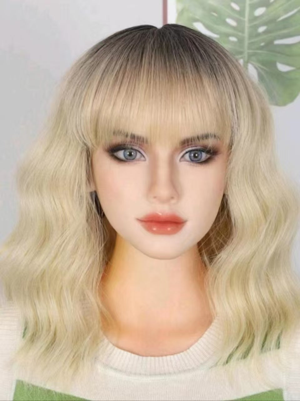Synthetic Wavy Wig, Non-Toxic Wig With Wave Head, With Bangs
